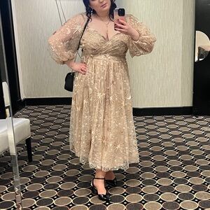 Eloquii Beige Long Sleeve Lace Dress